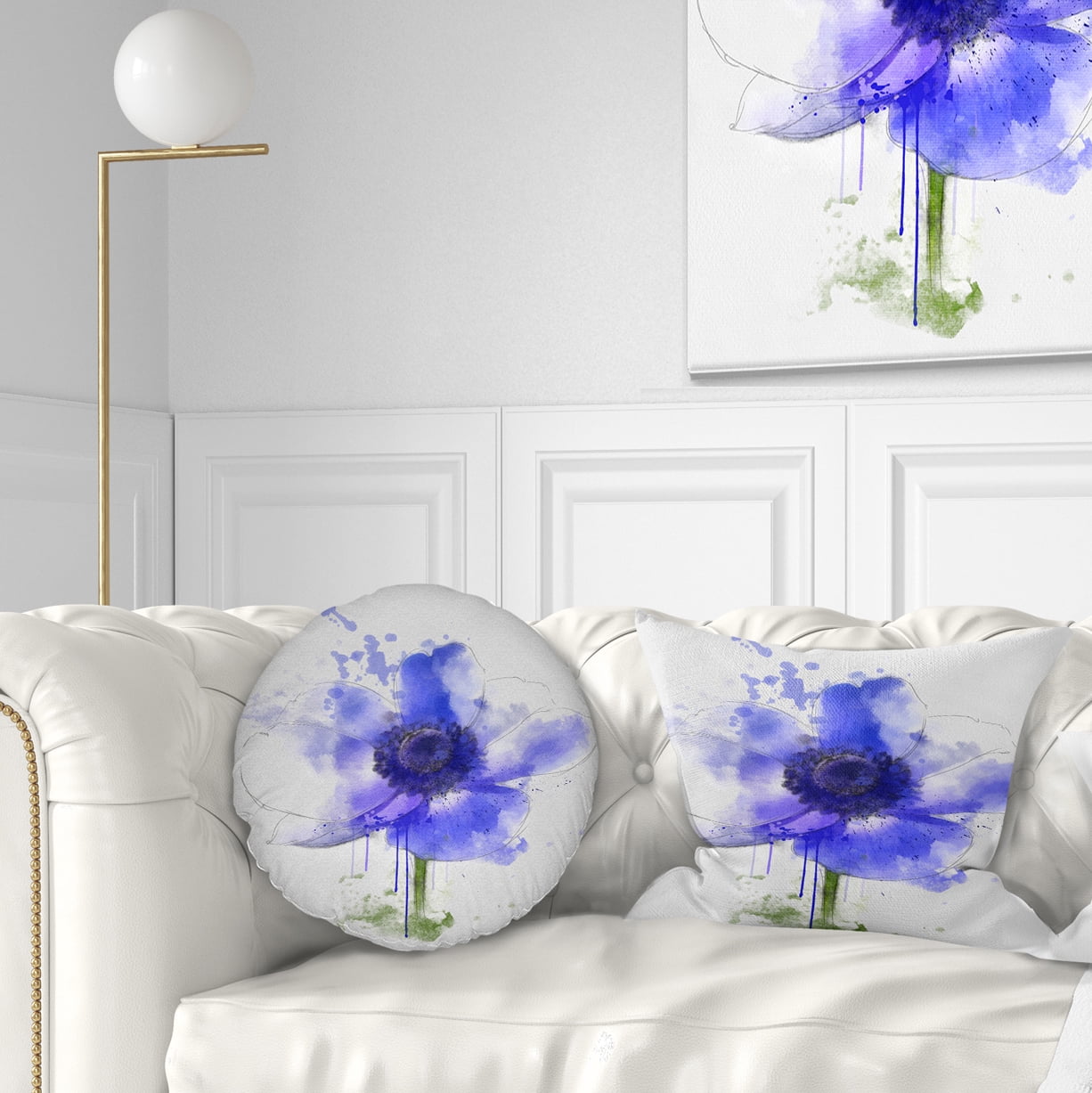 Designart Blue Anemone Sketch Watercolor - Floral Throw Pillow - 12x20