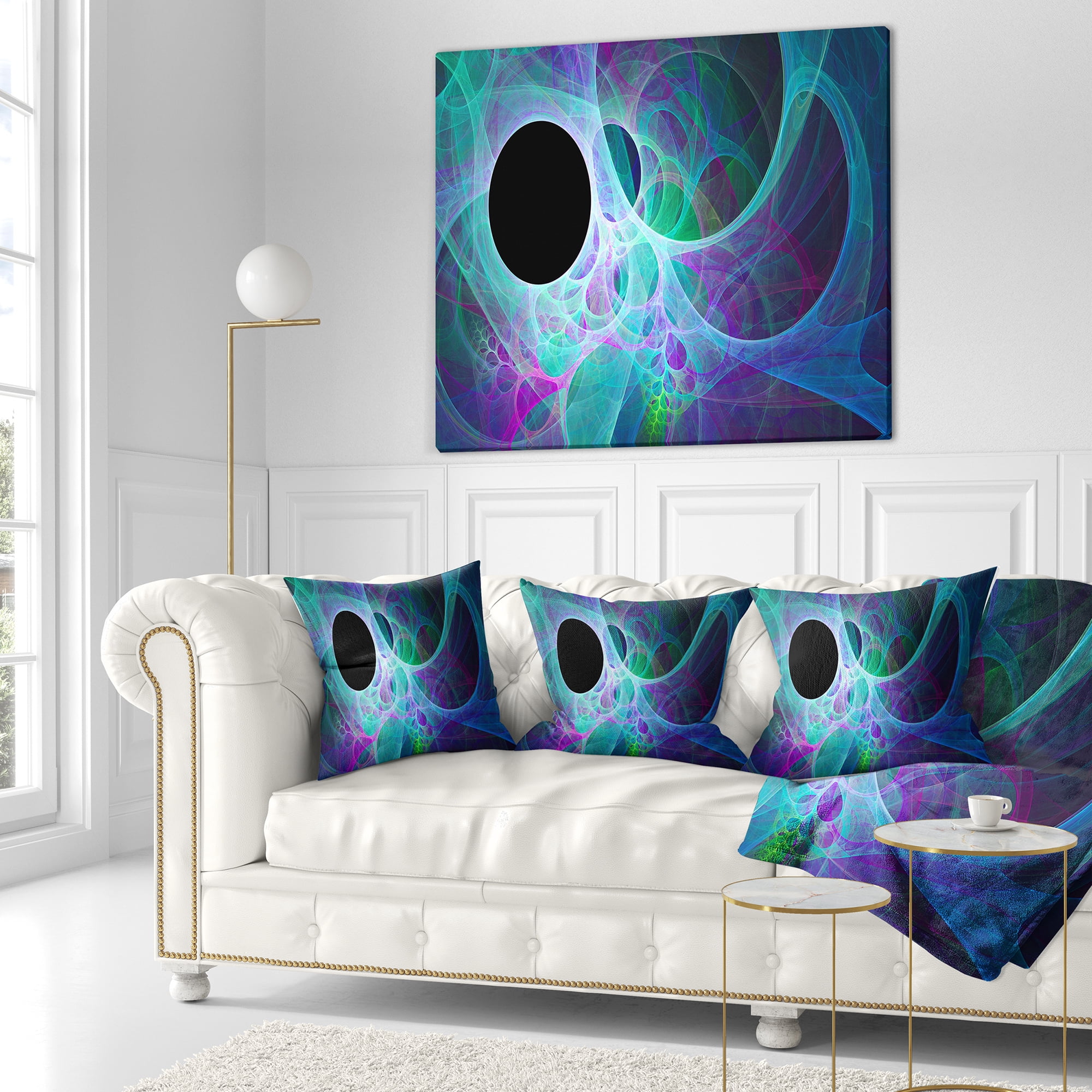 Designart Blue Angel Wings on Black - Abstract Throw Pillow - 18x18