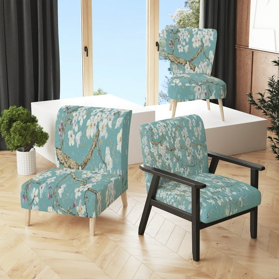 Designart "Blue April Tree" Upholstered Traditional Accent Chair - Arm Chair