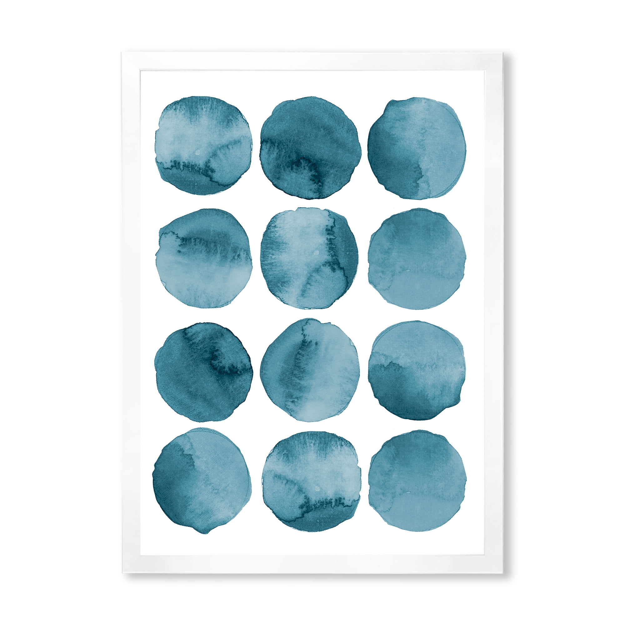 Designart 'Blue Aquamarine Circles Geometric Elements' Modern Framed Art Print