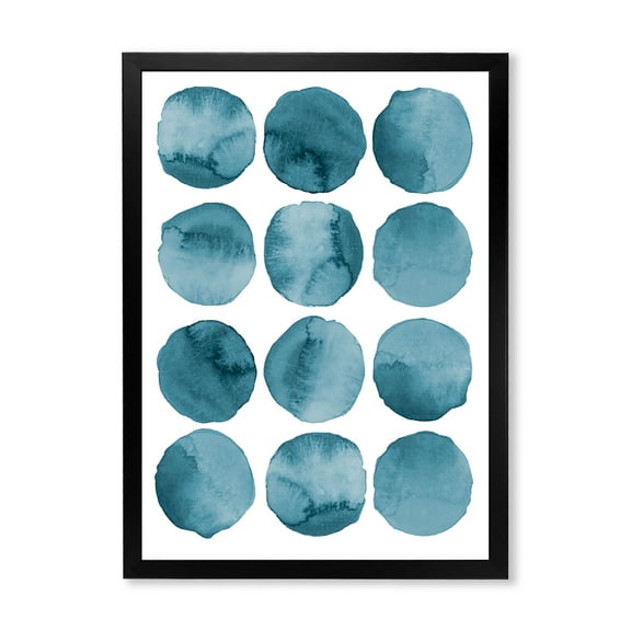Designart 'Blue Aquamarine Circles Geometric Elements' Modern Framed Art Print