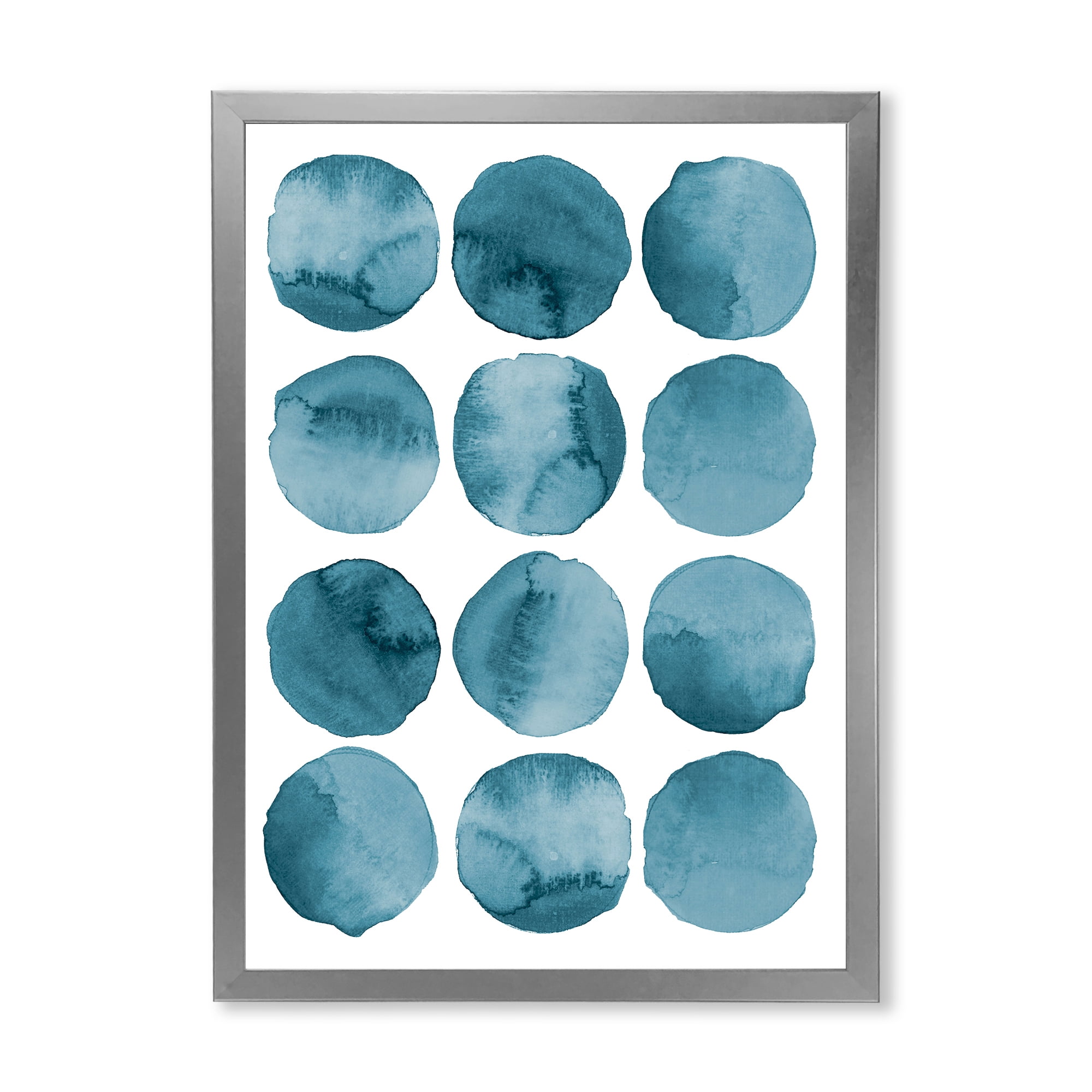 Designart 'Blue Aquamarine Circles Geometric Elements' Modern Framed Art Print