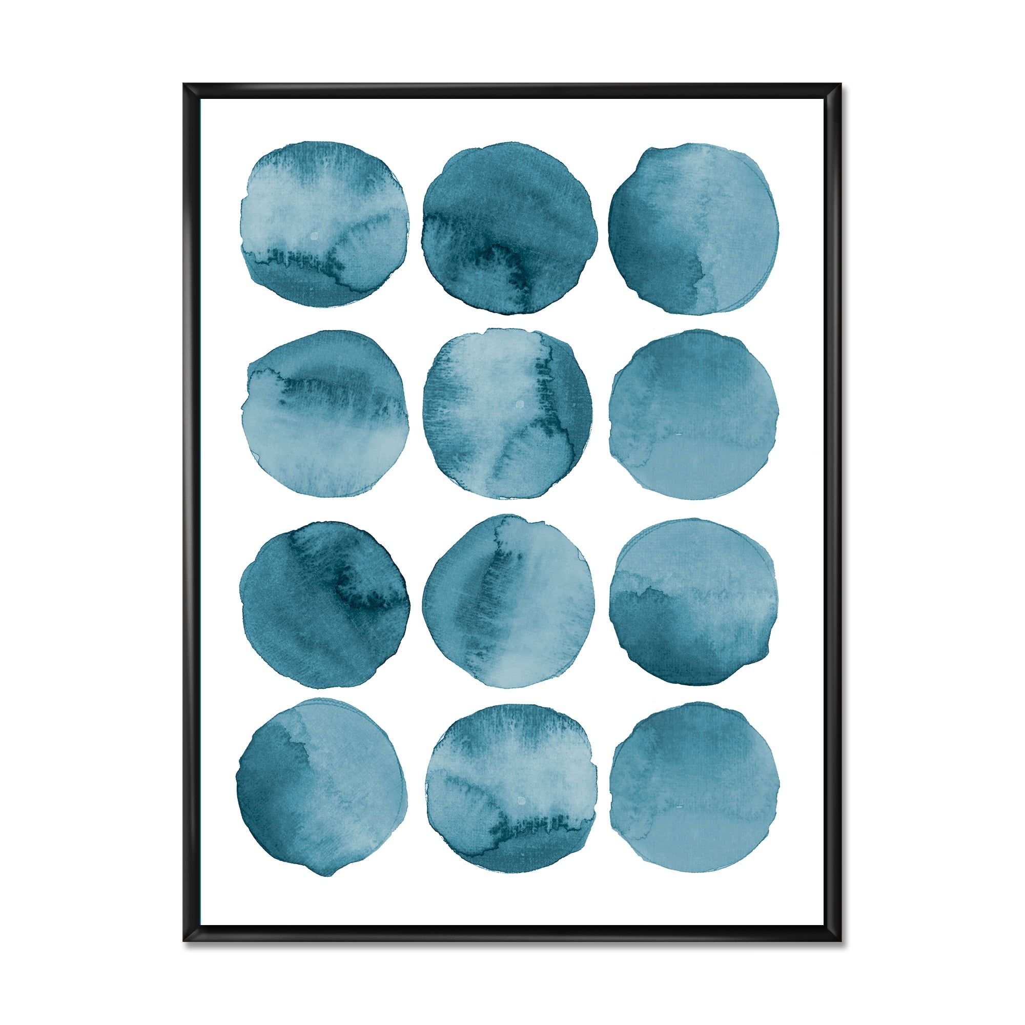 Designart 'Blue Aquamarine Circles Geometric Elements' Modern Framed Canvas Wall Art Print