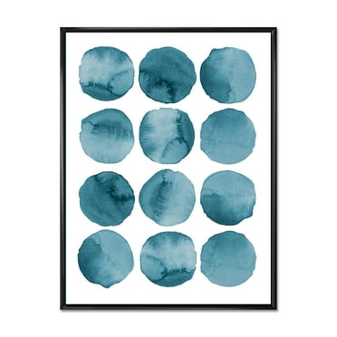 Designart 'Blue Aquamarine Circles Geometric Elements' Modern Framed Canvas Wall Art Print