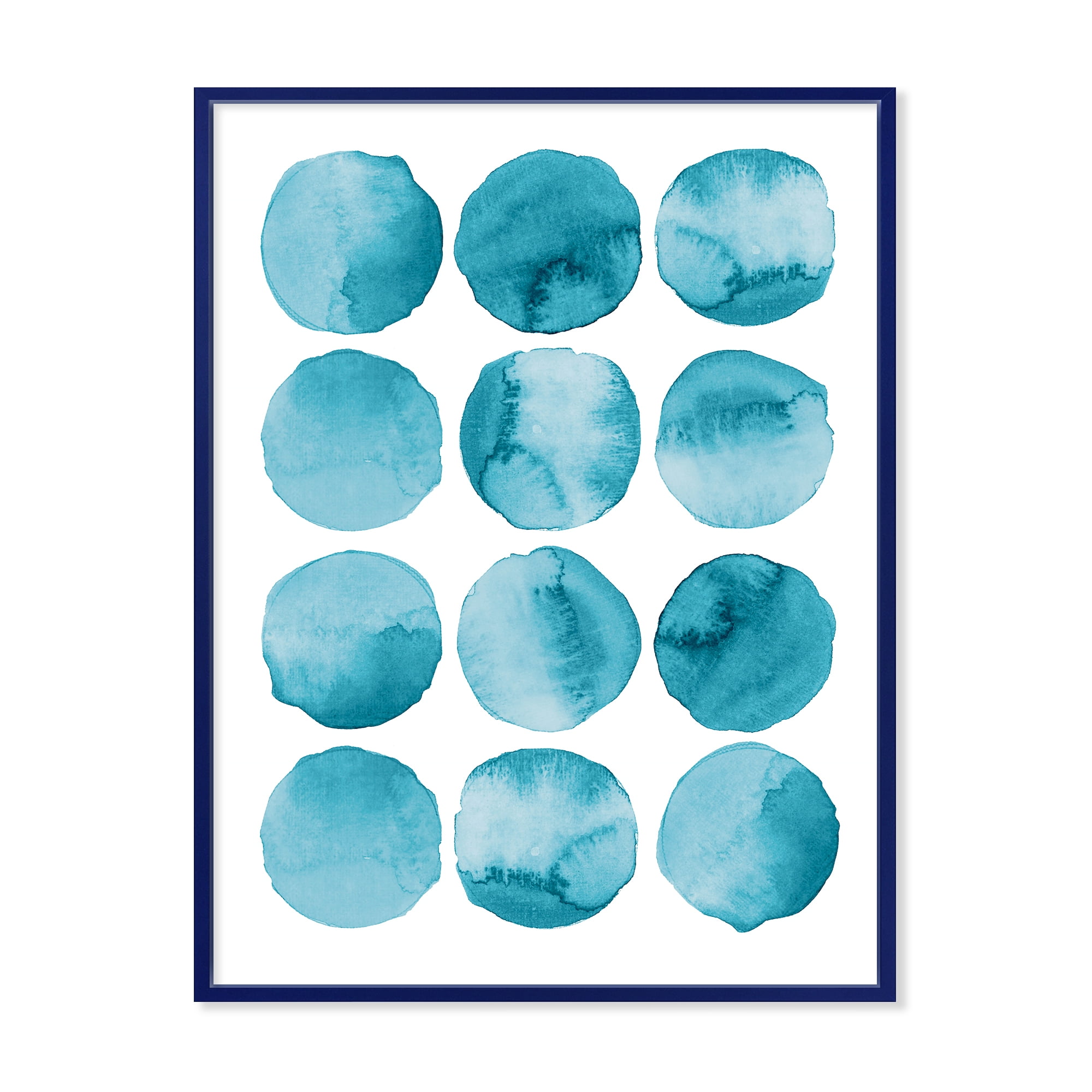 Designart 'Blue Aquamarine Circles Geometric Elements' Modern Framed Canvas Wall Art Print