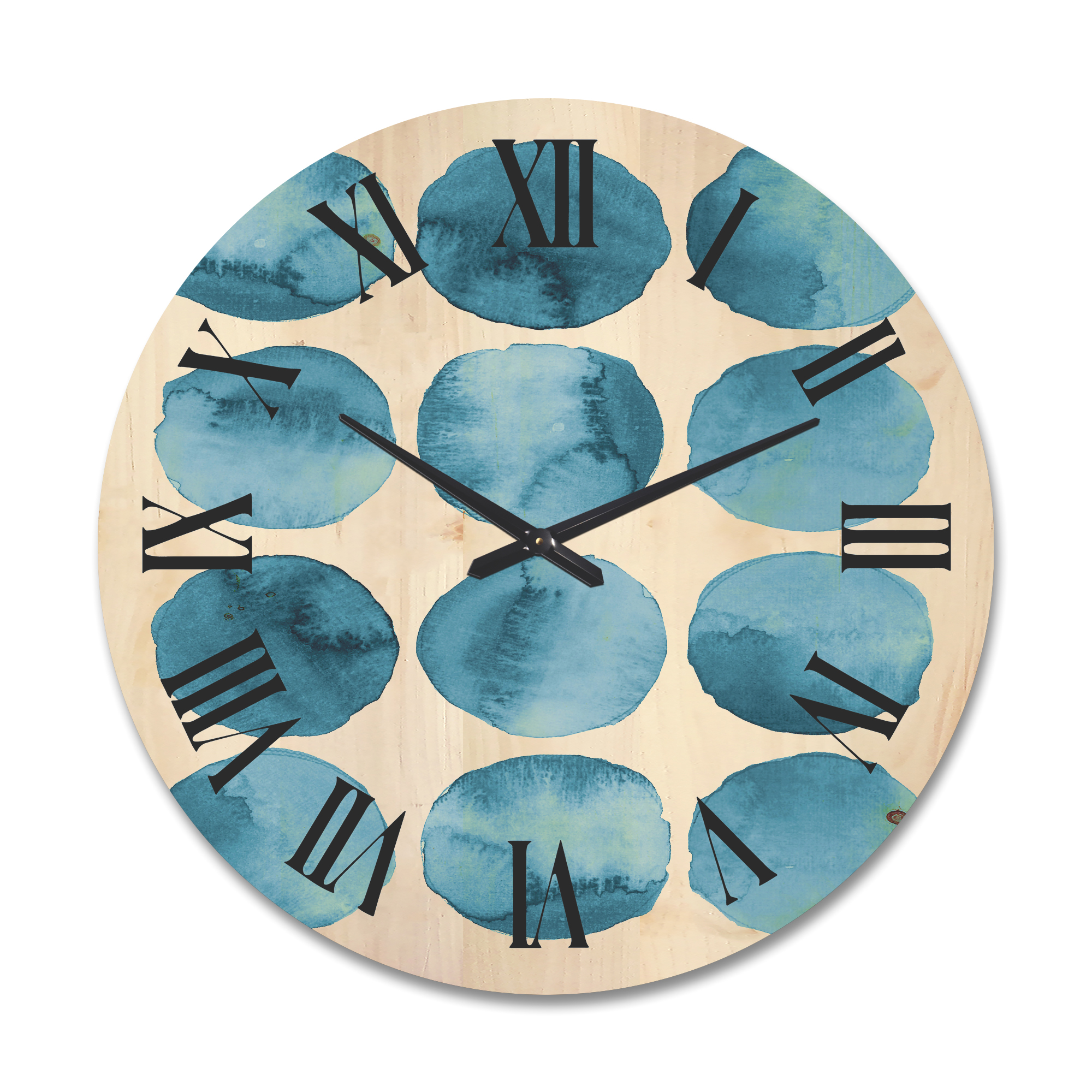 Designart 'Blue Aquamarine Circles Geometric Elements' Modern Wood Wall Clock