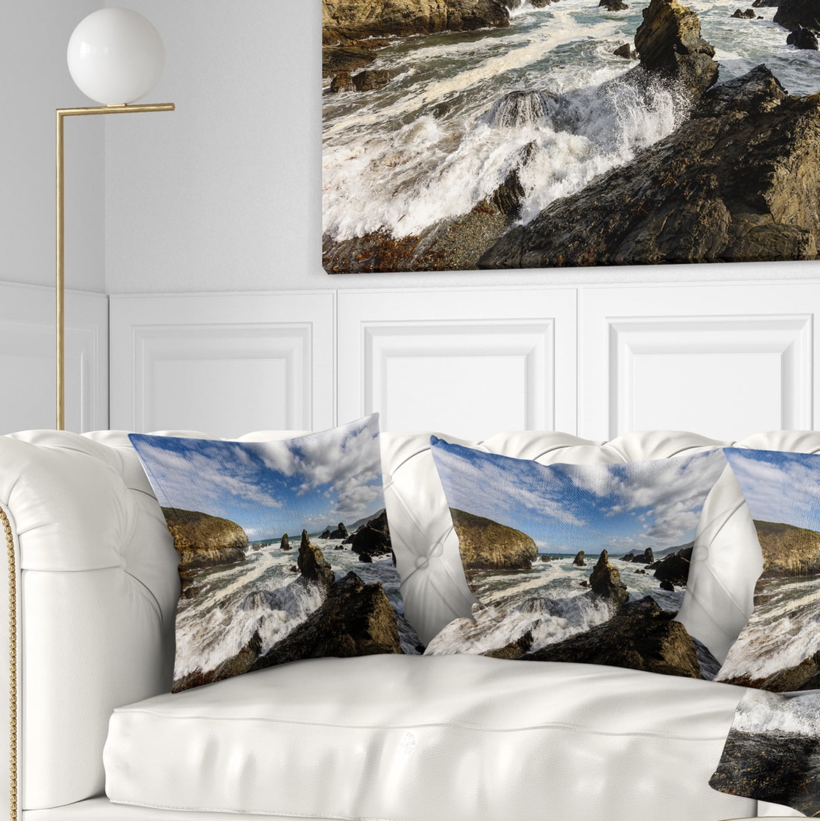 Designart Blue Atlantic Coast in Spain - Seashore Photo Throw Pillow - 18x18