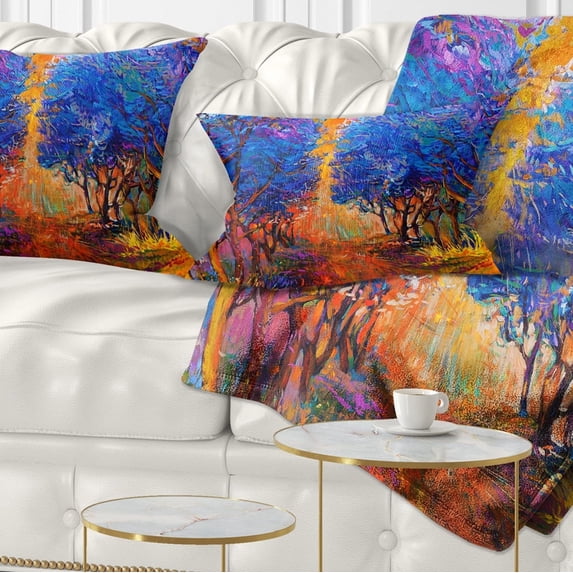 Designart Blue Autumn Forest - Landscape Printed Throw Pillow - 12x20