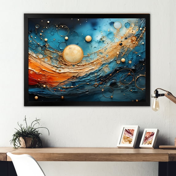 Designart "Blue Background Planetary Harmony In Beige" Astrology Picture Framed Wall Decor