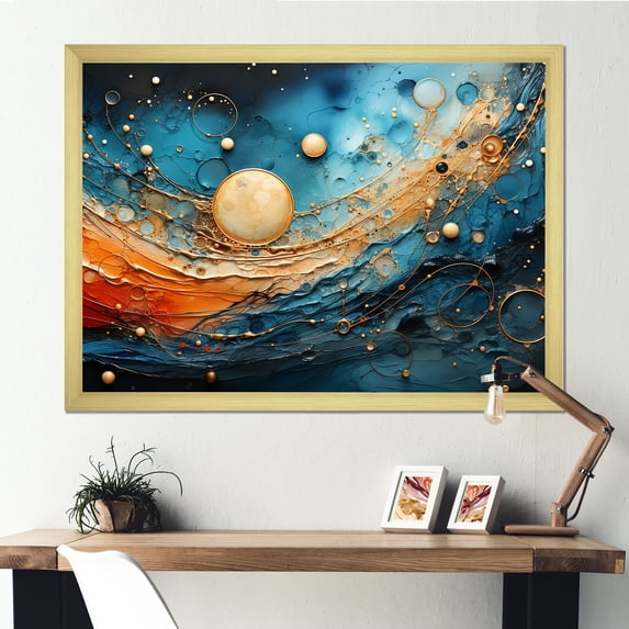 Designart "Blue Background Planetary Harmony In Beige" Astrology Picture Framed Wall Decor