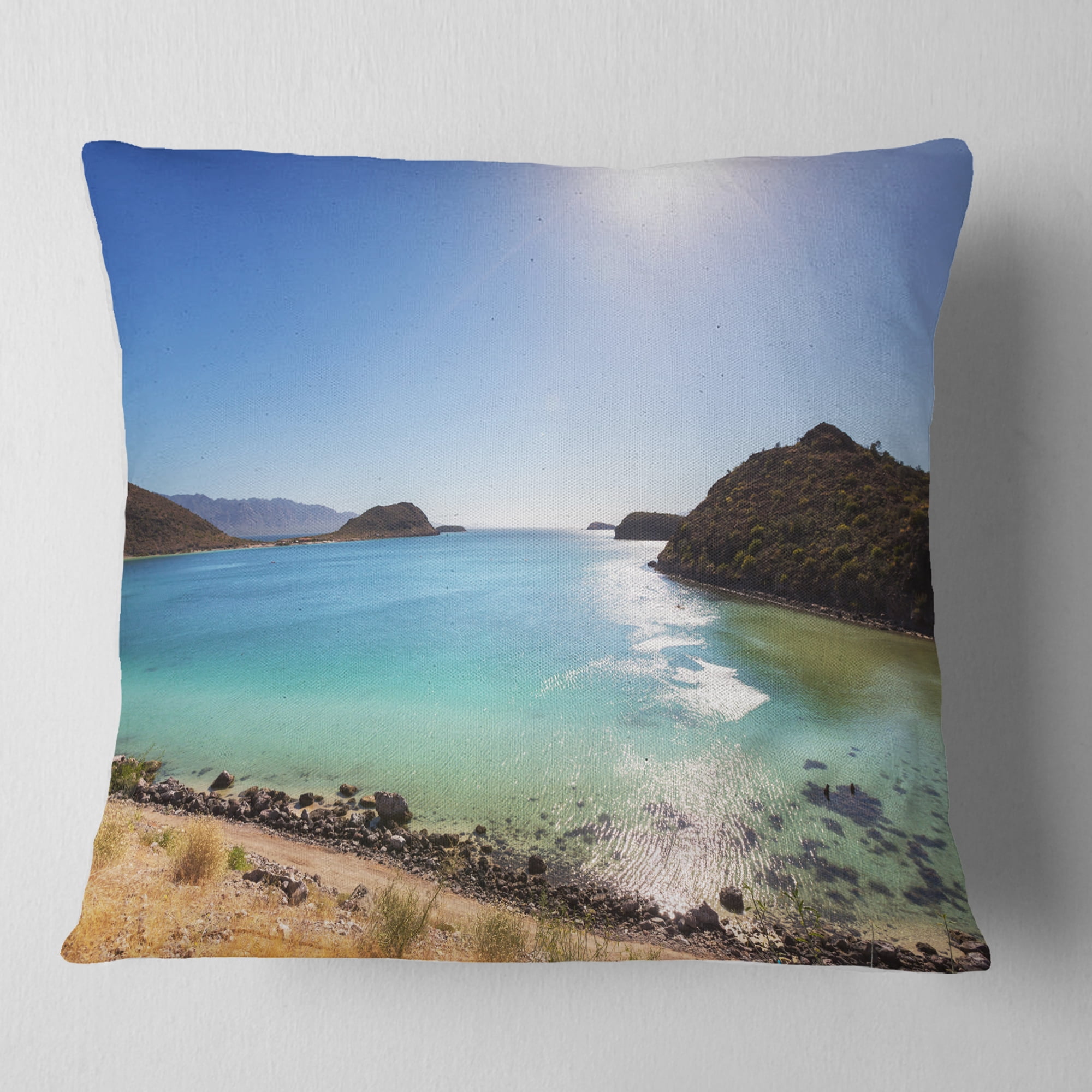 Designart Blue Baja California Beach - Seashore Throw Pillow - 18x18