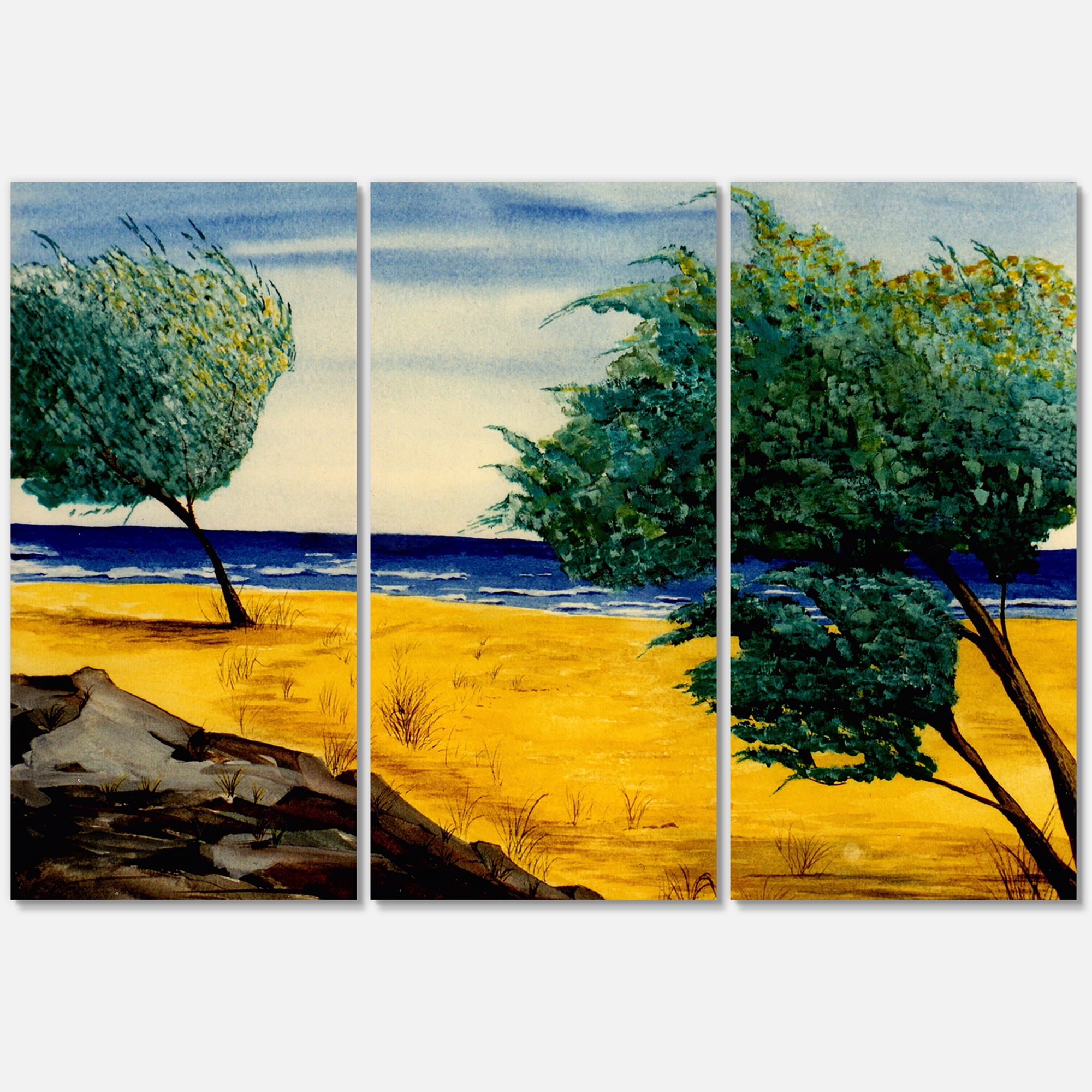 Designart ' Blue Beach By The Coastline ' Nautical & Coastal Canvas Wall Art Print