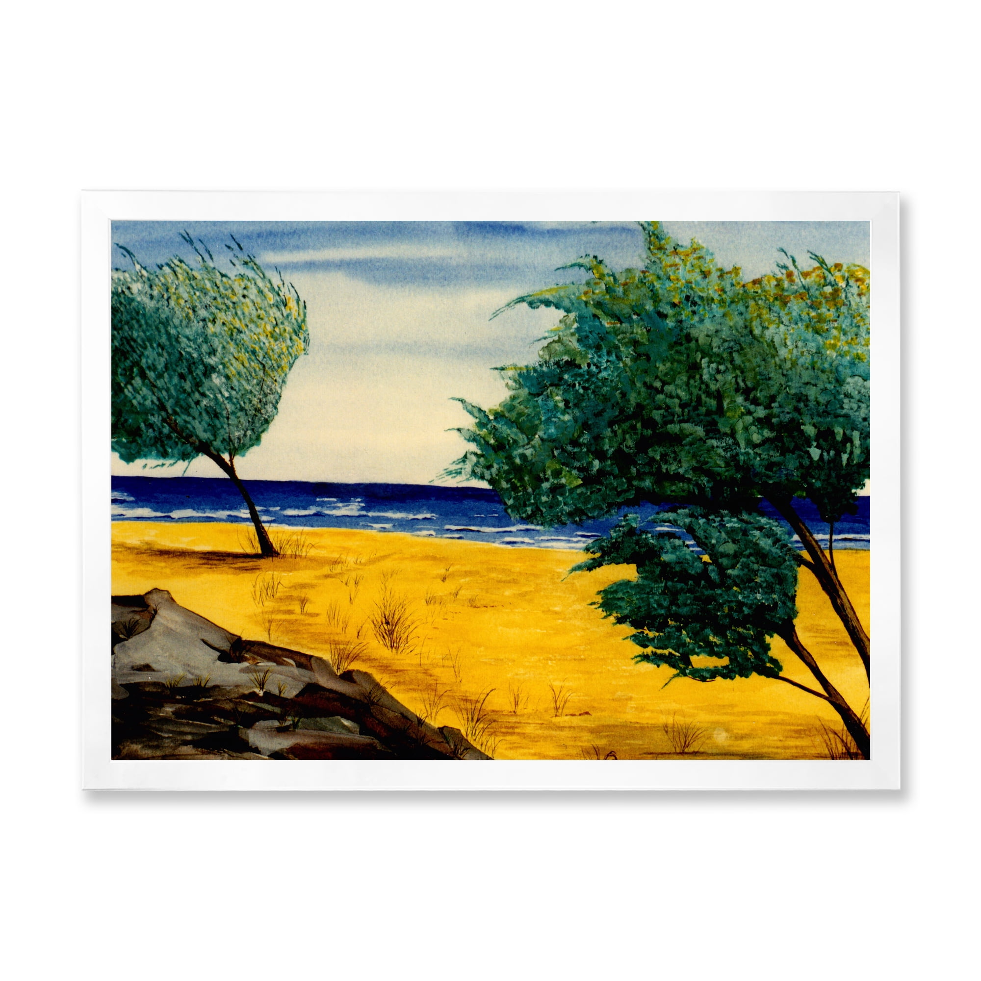 Designart 'Blue Beach By The Coastline' Nautical & Coastal Framed Art Print