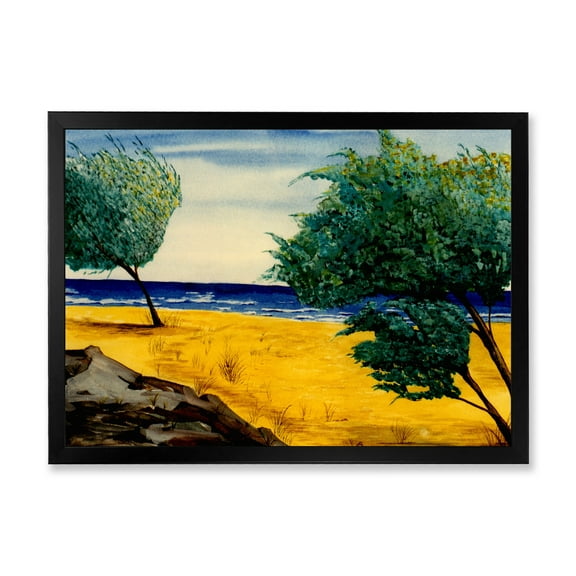 Designart 'Blue Beach By The Coastline' Nautical & Coastal Framed Art Print