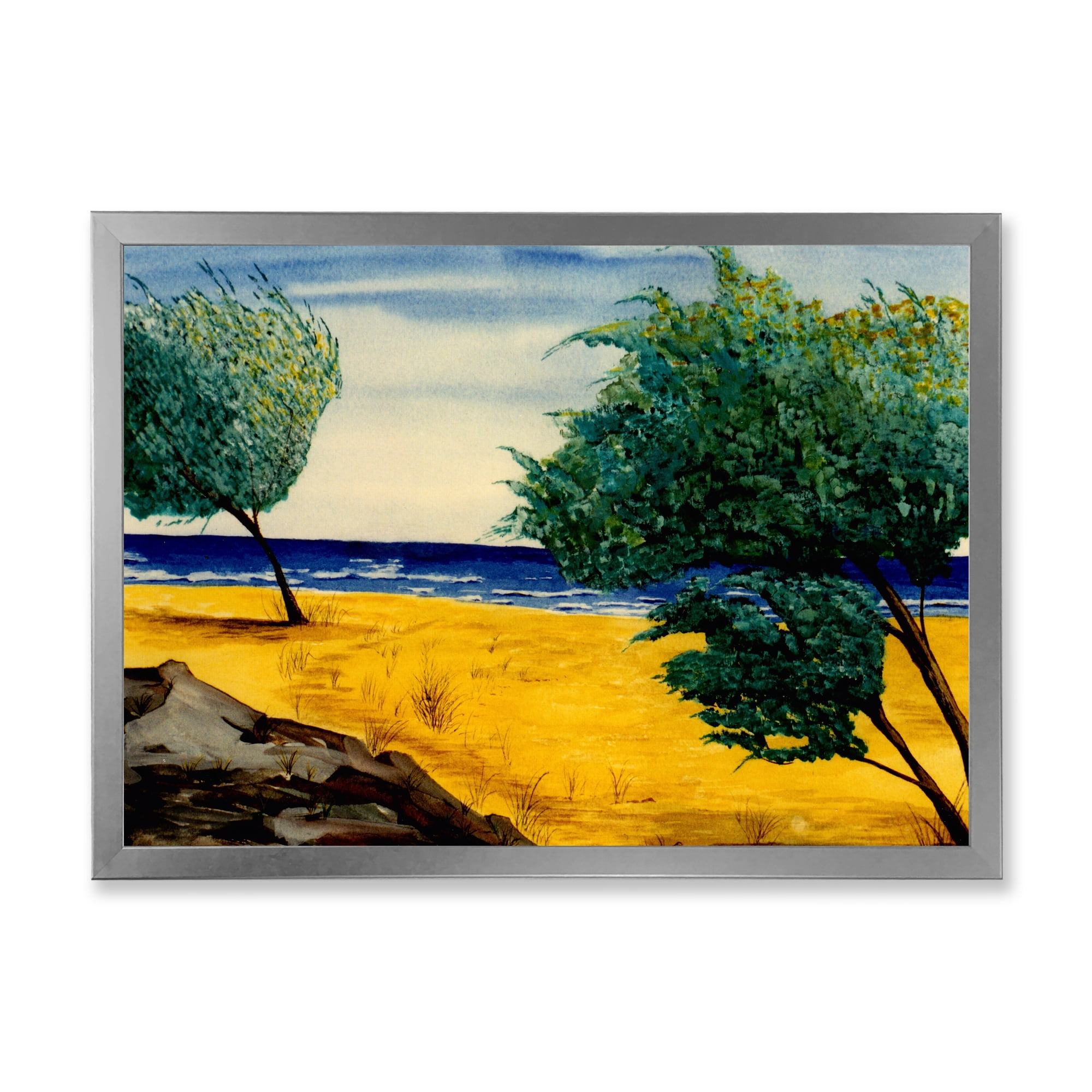 Designart 'Blue Beach By The Coastline' Nautical & Coastal Framed Art Print