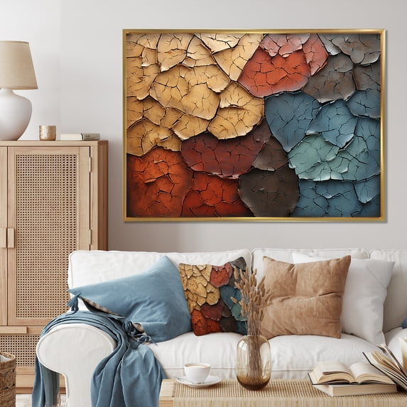 Designart "Blue Beige Abstract Redwood Tree composition" Modern Floater Framed Canvas Art Print