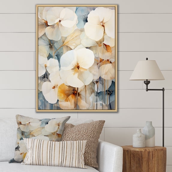 Designart "Blue-Beige Ornamental Violets" Violets Floater Framed Wall Art Prints