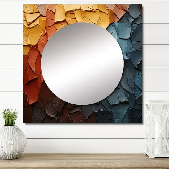 Designart "Blue Beige Redwood Tree composition" Modern Square Mirror For Wall Decor - Large Multi-Color Square Printed Wall Mirror Art - Square Traditional Mirror - Wall Mounted Square Large Mirror