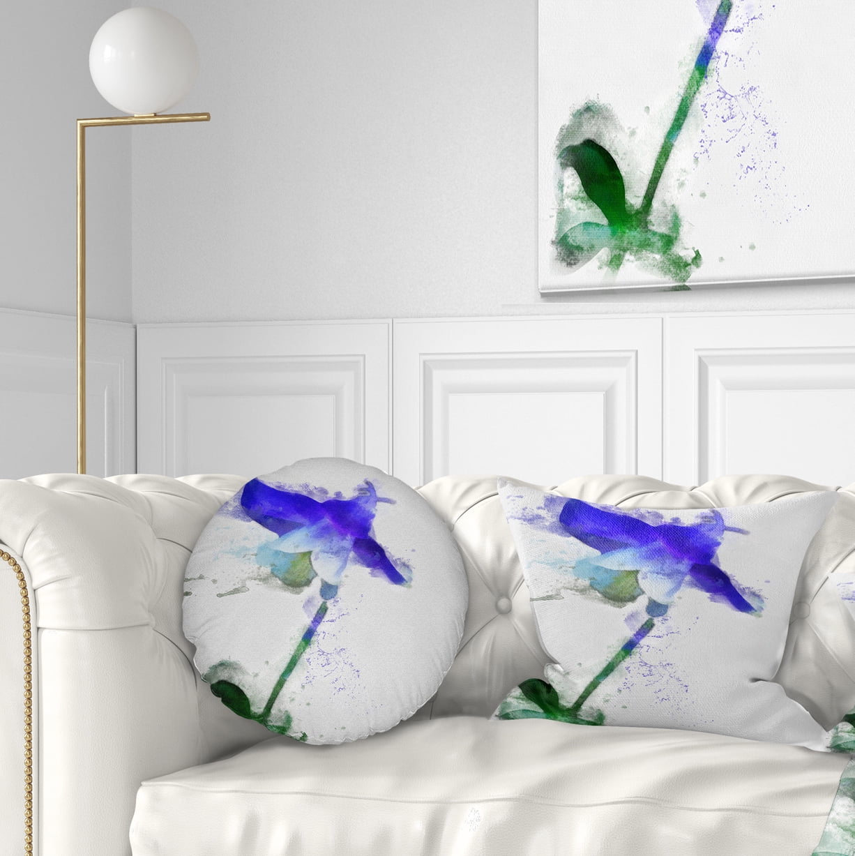 Designart Blue Bellflower Sketch Watercolor - Floral Throw Pillow - 12x20