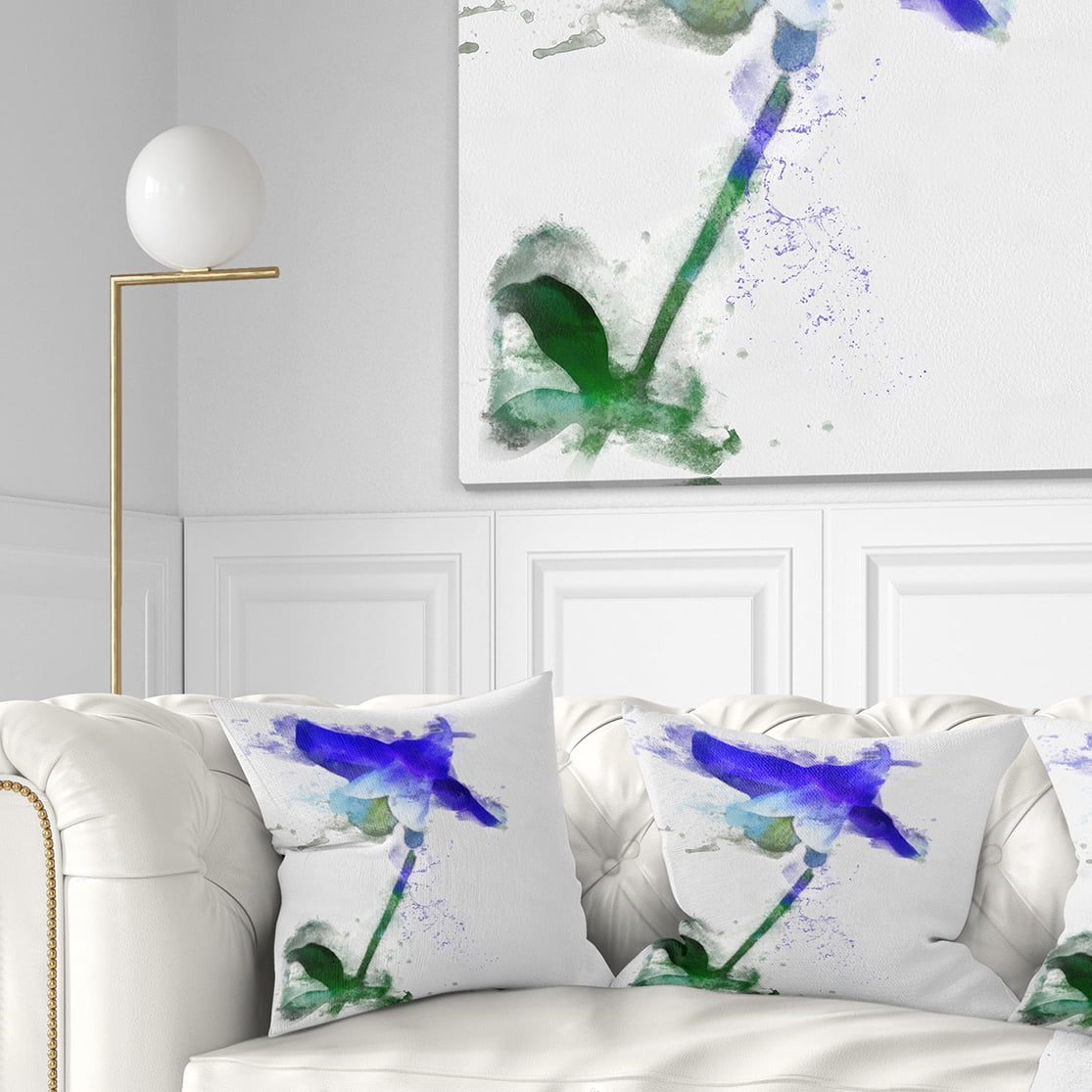 Designart Blue Bellflower Sketch Watercolor - Floral Throw Pillow - 16x16