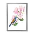thumbnail image 1 of Designart 'Blue Bird Sitting On A Pink Magnolia' Traditional Framed Art Print, 1 of 4