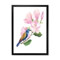 thumbnail image 1 of Designart 'Blue Bird Sitting On A Pink Magnolia' Traditional Framed Art Print, 1 of 1