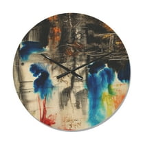 Designart 'Blue Black and Yellow Pattern ' Modern Wood Wall Clock