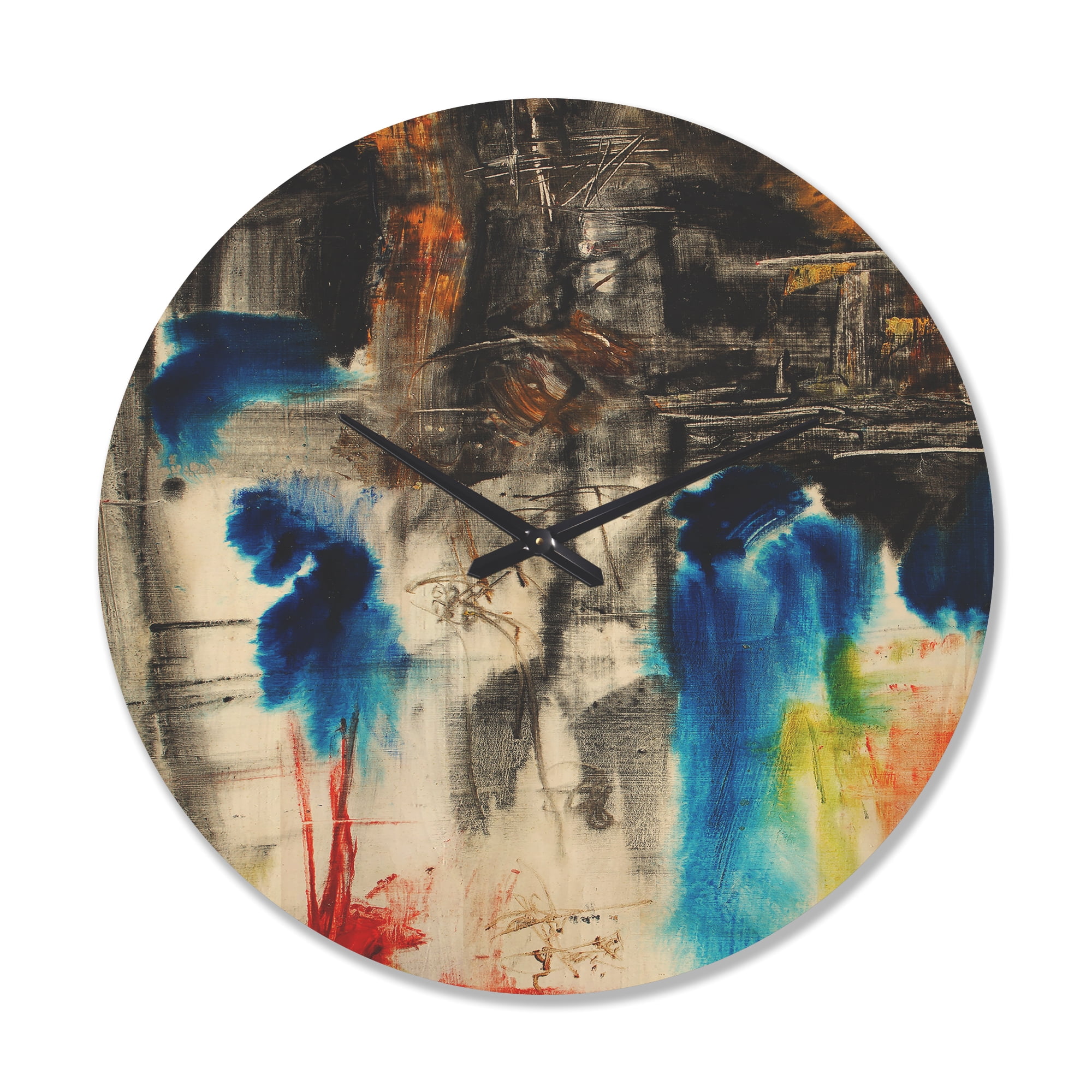 Designart 'Blue Black and Yellow Pattern ' Modern Wood Wall Clock