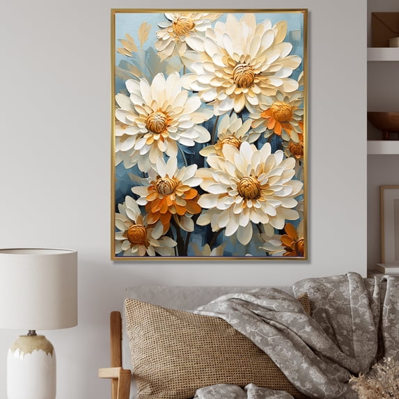 Designart "Blue Blooms Of Zinnias III" Zinnias Floater Framed Wall Art Living Room