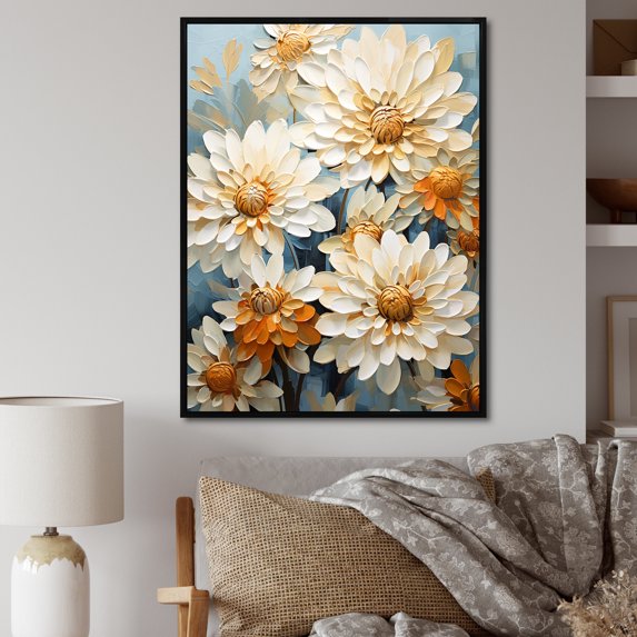 Designart "Blue Blooms Of Zinnias III" Zinnias Floater Framed Wall Art Living Room
