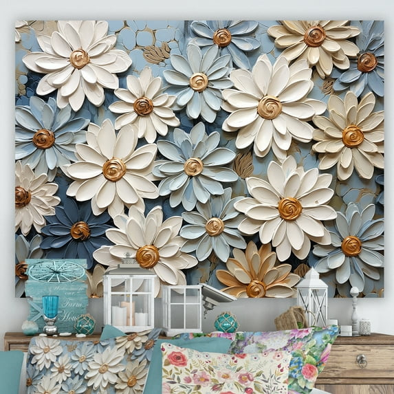 Designart "Blue Blooms Of Zinnias" Zinnias Canvas Prints