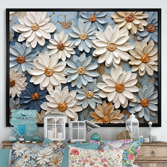 Designart "Blue Blooms Of Zinnias" Zinnias Floater Framed Canvas Prints