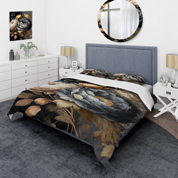 Designart "Blue Blooms in a Bouquet III" Floral & Botanical Bedding Covert Set - Bouquet Blue Floral Bed Set With 1 Sham