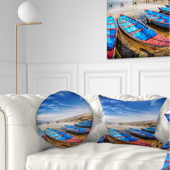 Designart Blue Boats under Blue Sky - Boat Throw Pillow - 12x20