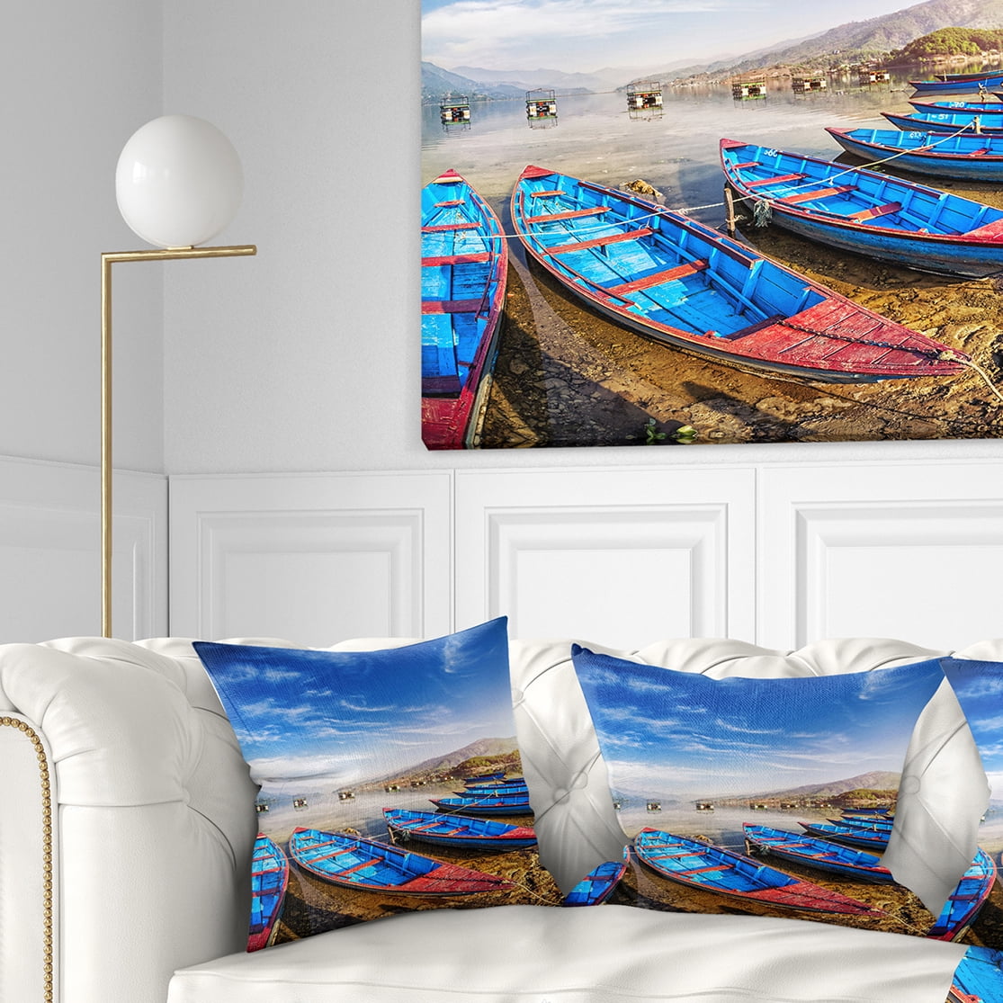Designart Blue Boats under Blue Sky - Boat Throw Pillow - 18x18