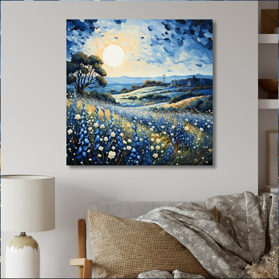 Designart "Blue Bonnets landscape Pointillism I" Floral Metal Art Print