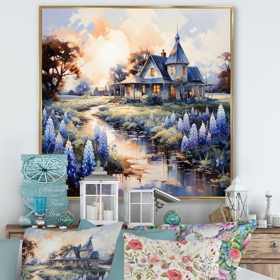 Designart "Blue Bonnets love expression II" Floral Floater Framed Canvas Print