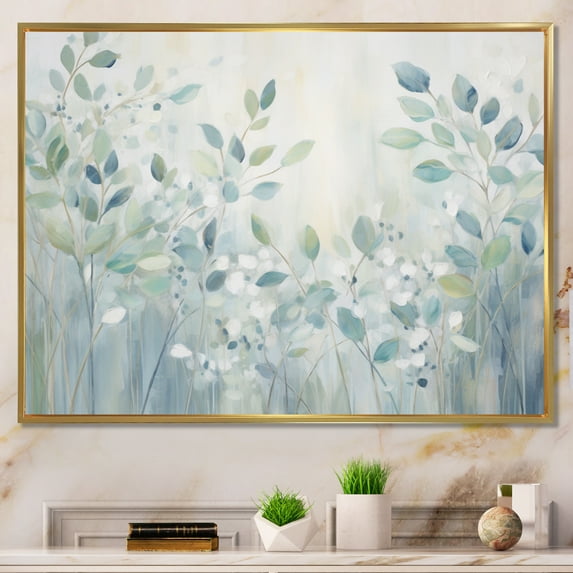 Designart "Blue Botanical flow IV" Abstract Botanicals Floater Framed Canvas Art Print