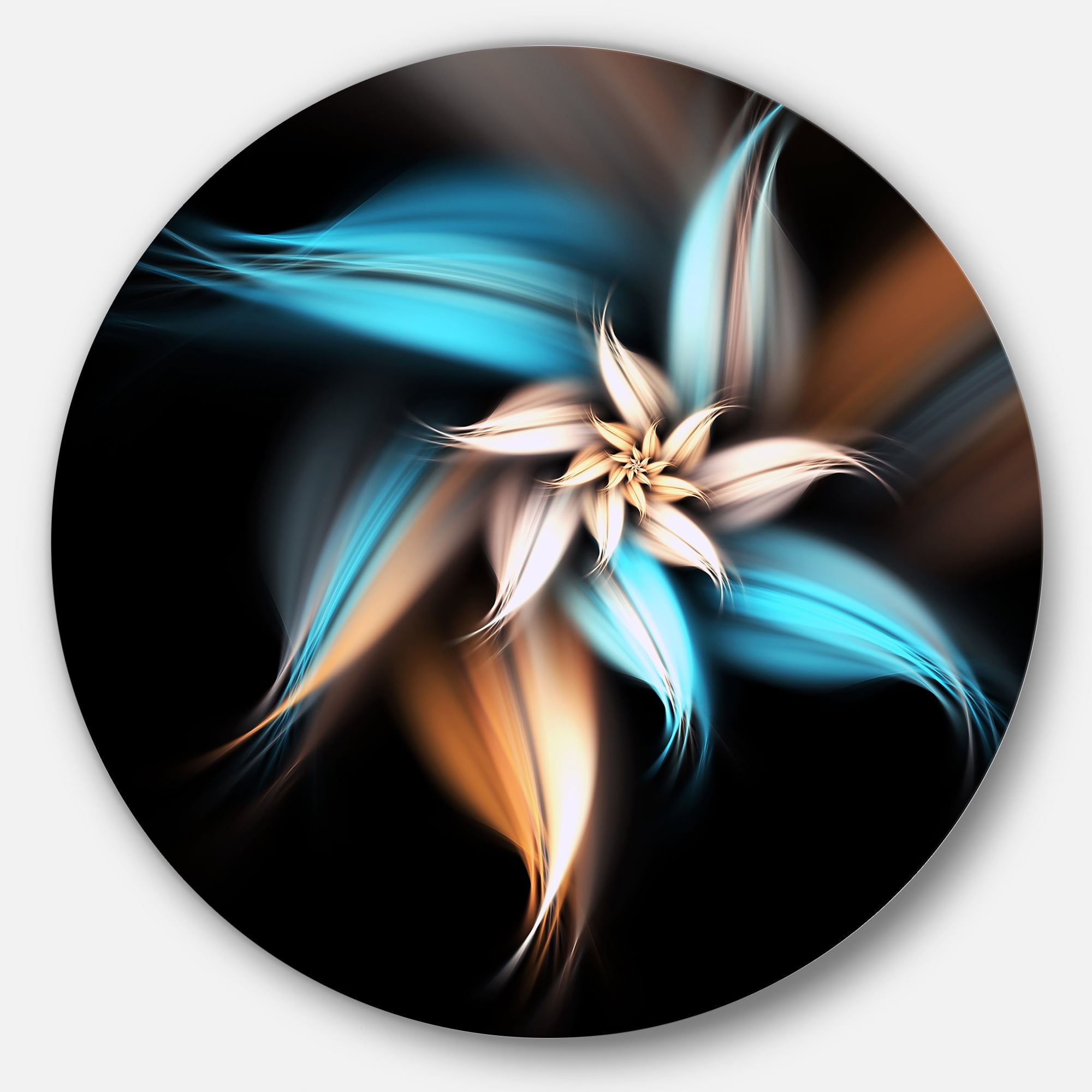 Designart 'Blue Brown Digital Art Fractal Flower' Floral Metal Circle Wall Art