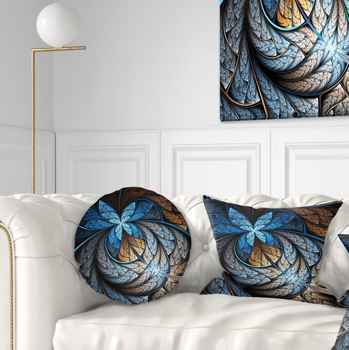 Designart Blue Brown Fractal Flower Pattern - Floral Throw Pillow - 12x20