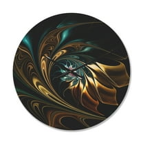 Designart 'Blue Brown Fractal Flower in Black' Modern Wood Wall Clock