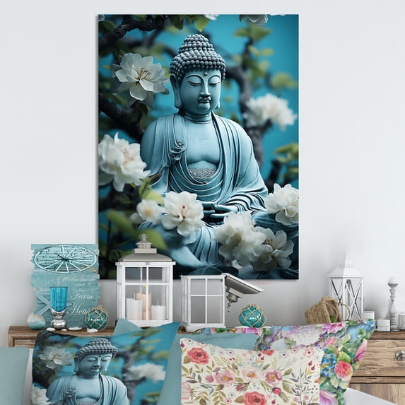 Designart "Blue Buddhism Buddhas Serenity II" Buddhism Metal Art Living Room