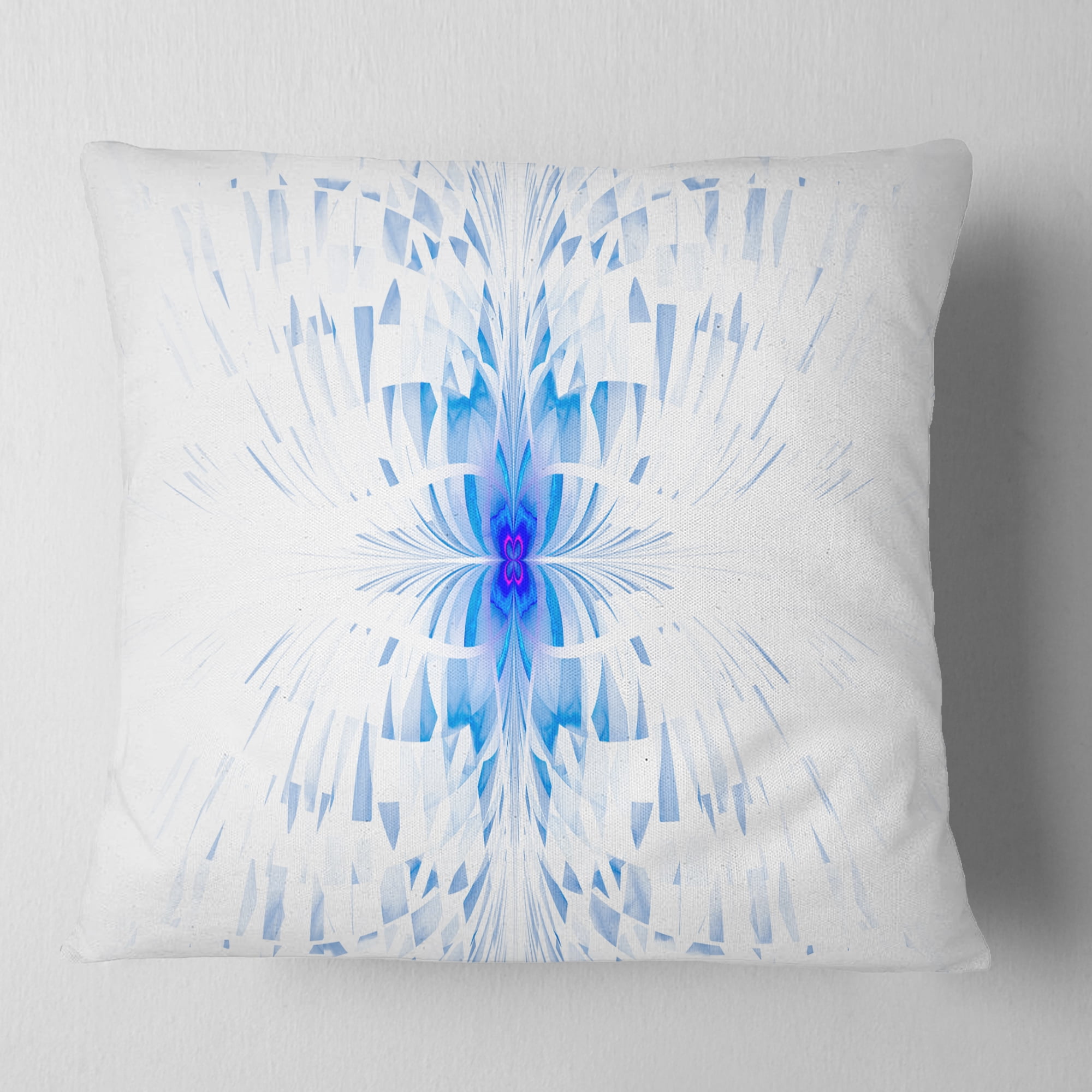 Designart Blue Butterfly Outline on White - Abstract Throw Pillow - 16x16