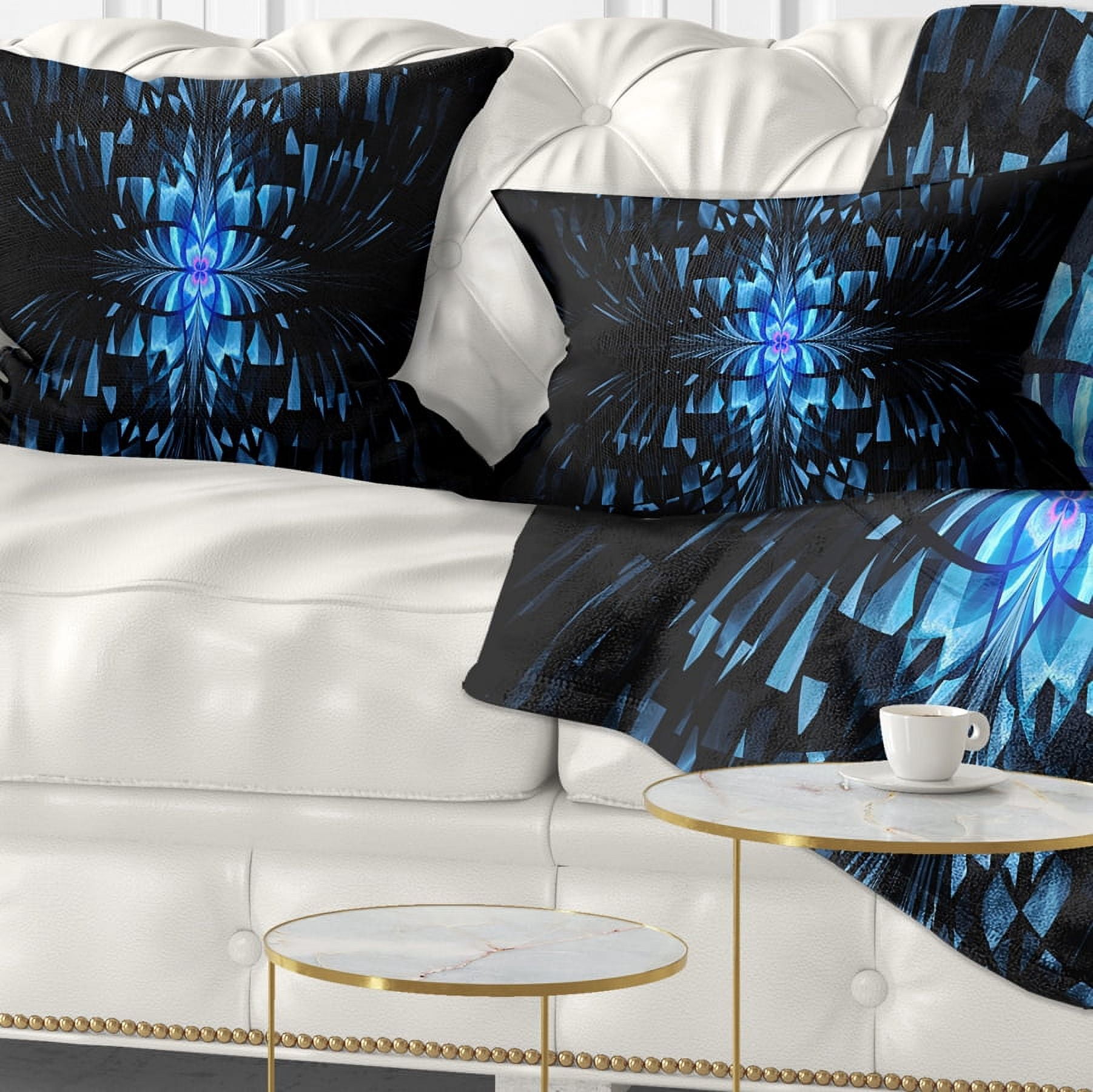 Designart Blue Butterfly Pattern on Black - Abstract Throw Pillow - 12x20
