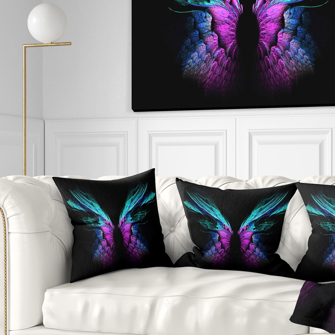 Designart Blue Butterfly Wings - Floral Throw Pillow - 18x18
