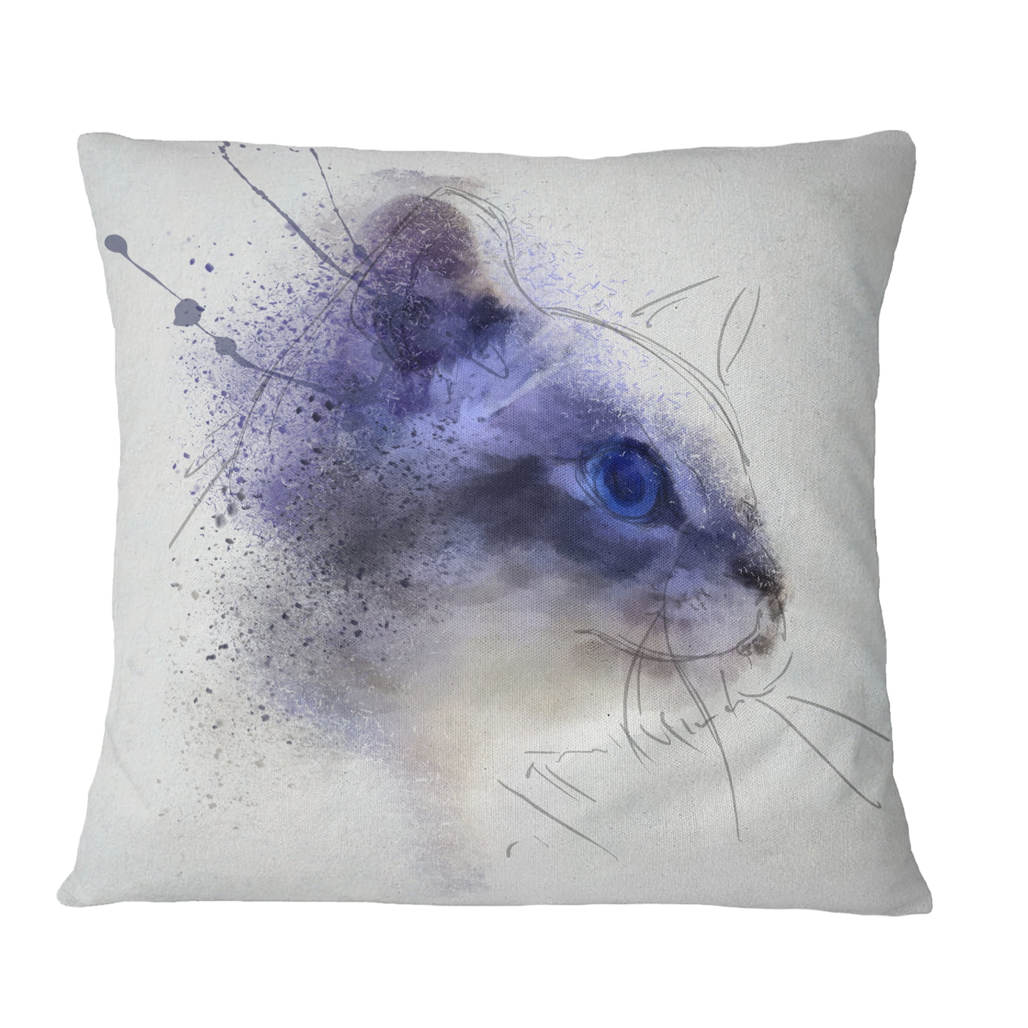 Designart Blue Cat Face Watercolor Sketch - Animal Throw Pillow - 12x20