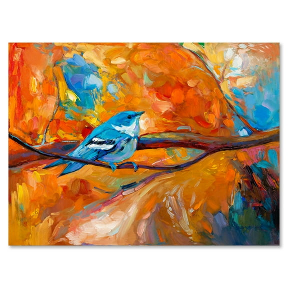 Designart ' Blue Cerulean Warbler Bird Sitting On A Branch ' Traditional Canvas Wall Art Print