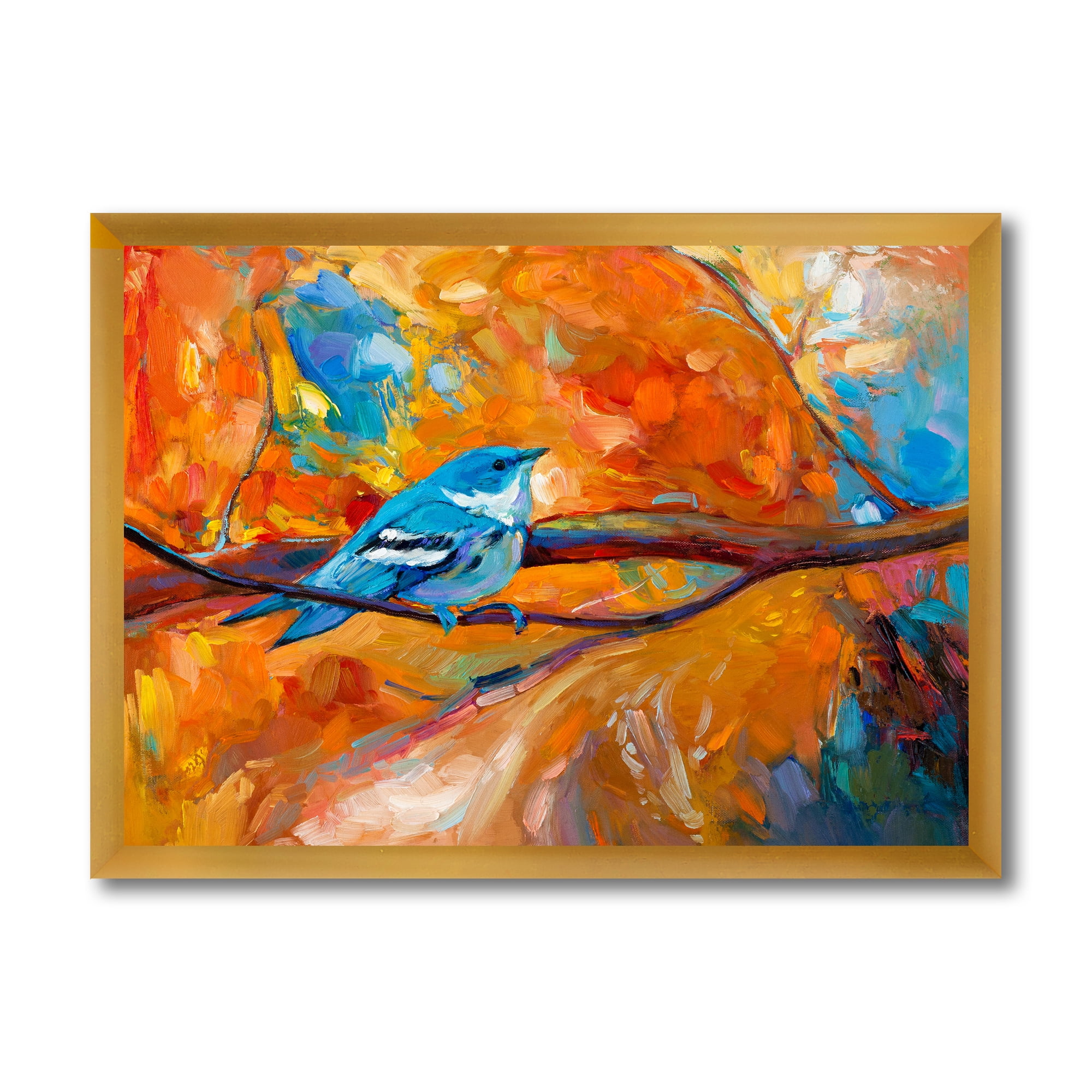 Designart 'Blue Cerulean Warbler Bird Sitting On A Branch' Traditional Framed Art Print