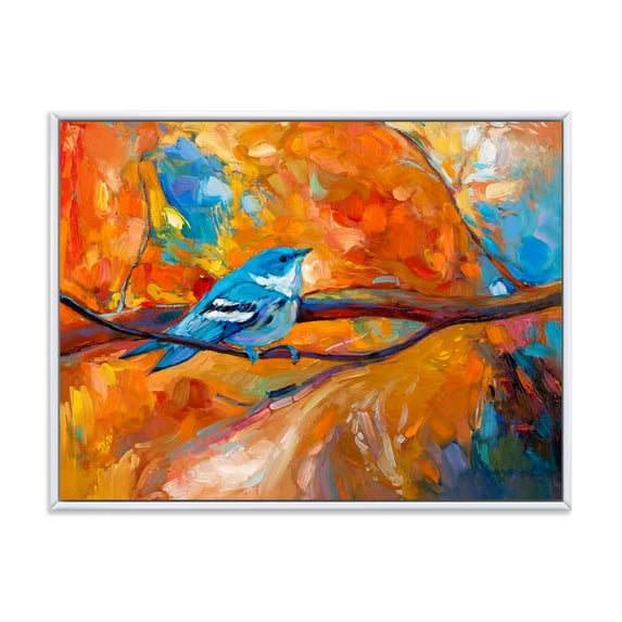 Designart 'Blue Cerulean Warbler Bird Sitting On A Branch' Traditional Framed Canvas Wall Art Print