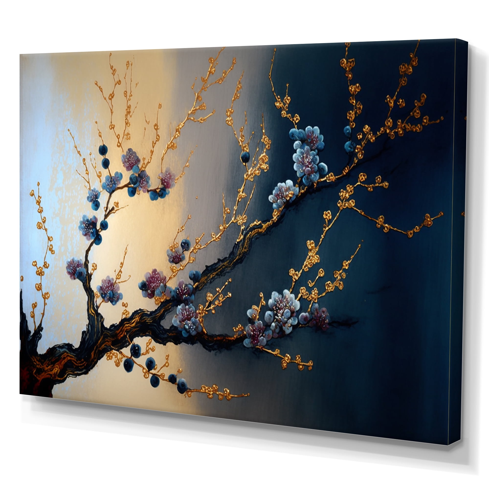 Designart Blue Cherry Blossom Branch I Canvas Wall Art